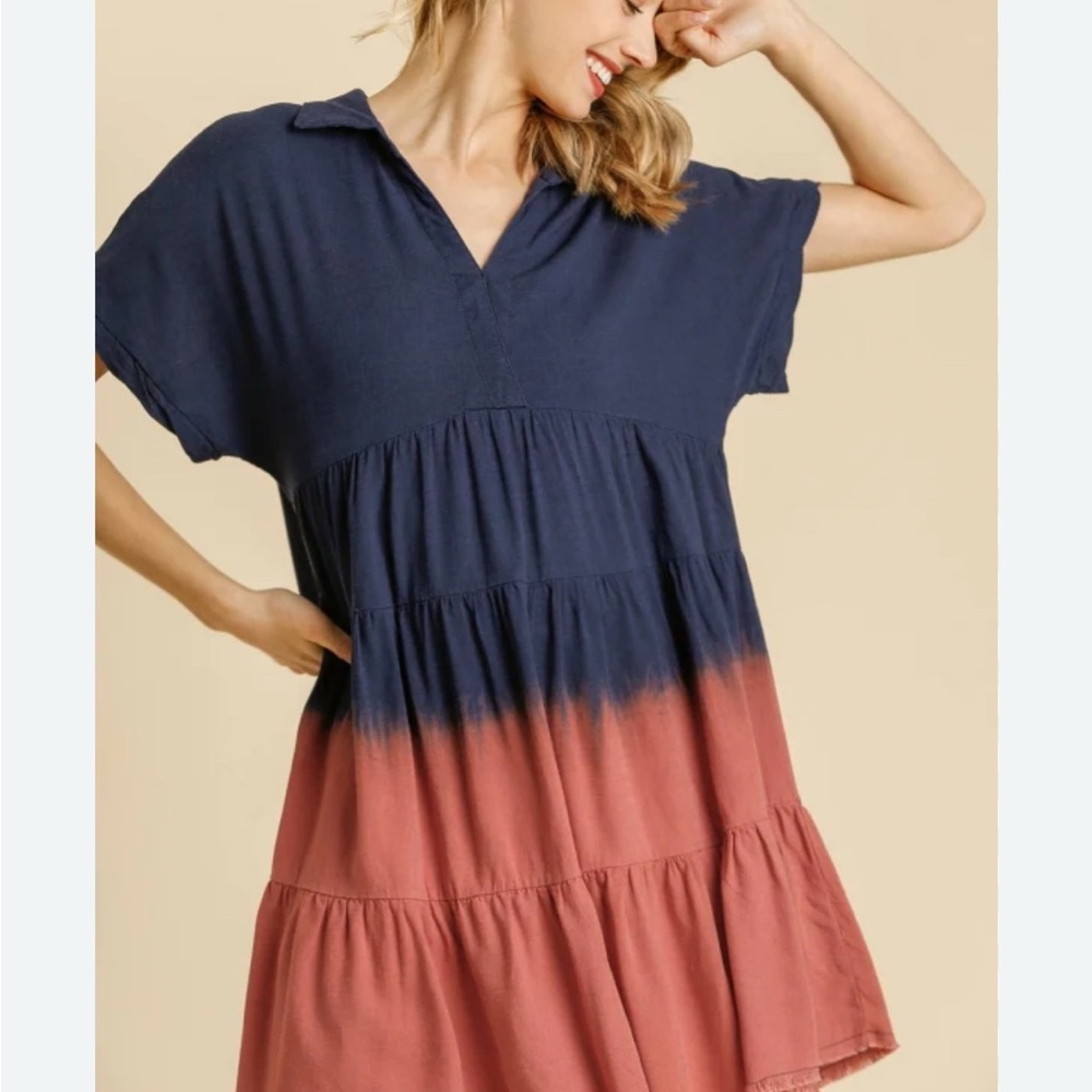 Umgee Pink & Navy Linen Dress